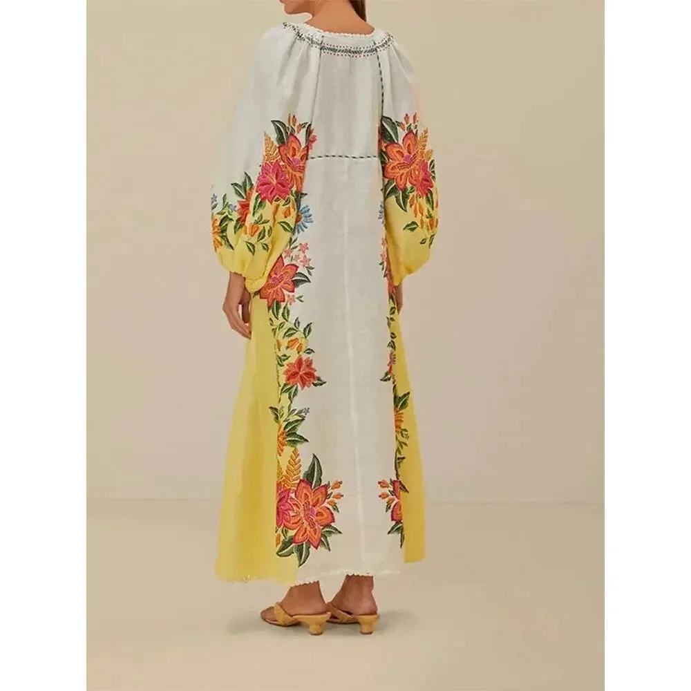 Farm Rio Bloom Garden floral linen maxi dress size large - Picture 2 of 9